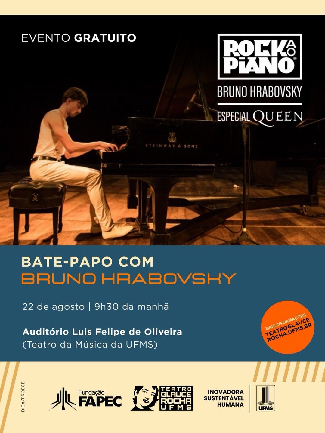 Flyer: Bate-papo com Bruno Hrabovsky — Rock ao Piano Especial Queen