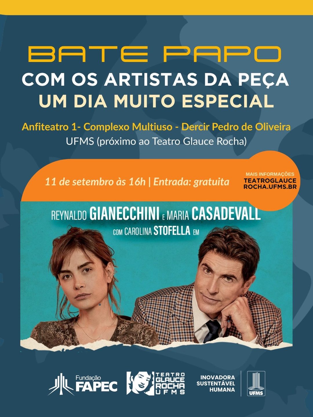 Flyer: Bate-papo com os artistas da peça Um Dia Muito Especial
