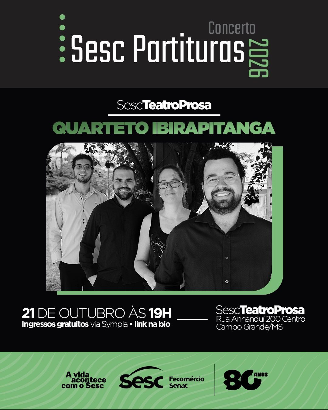 Flyer: Sesc Partituras 2026 — Quarteto Ibirapitanga
