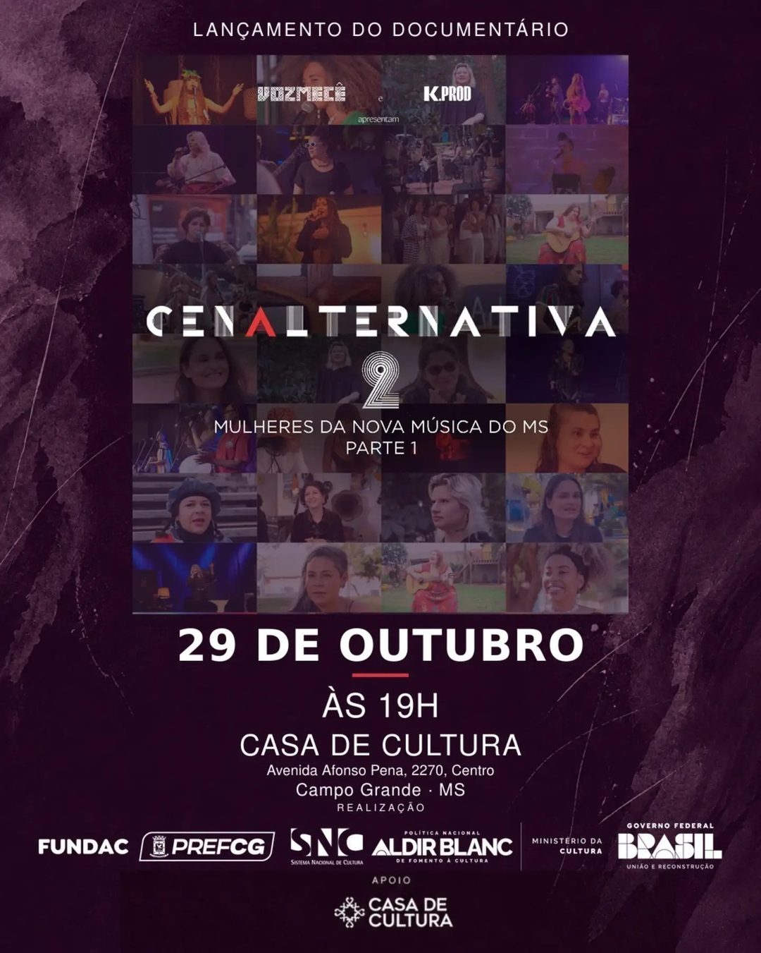Flyer: Lançamento do documentário CenAlternativa 2 – Mulheres da Nova Música do MS (Parte 1)